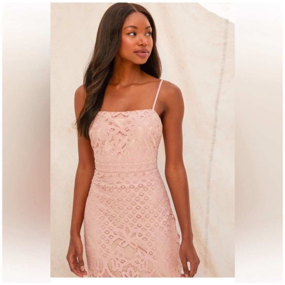 Lulu's Unlimited Love Pink Embroidered Lace Trumpet
Midi Dress Size Small